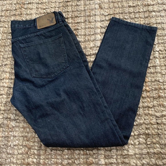 American Eagle Outfitters Other - American Eagle Skinny Jeans Men 34x32 Dark Rinse Denim Blue Black Dyed Sz 34x32